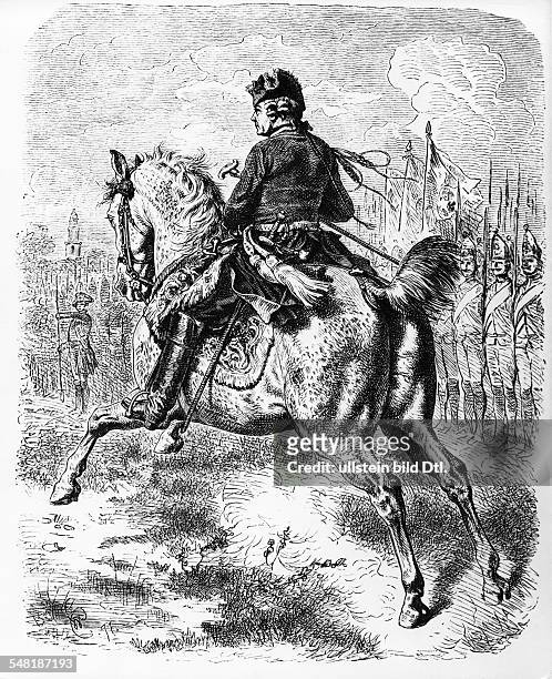 König von Preussen 1740 - 1786 Friedrich bei einer Truppeninspektion zu Pferd