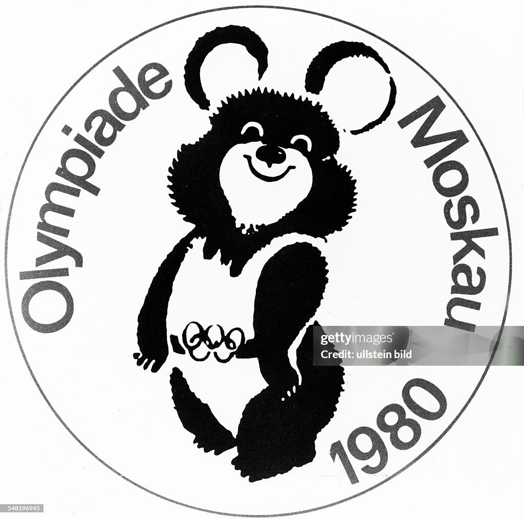 Das Emblem mit dem Bären und Maskottchen 'Mischa' - 1980 News Photo - Getty  Images