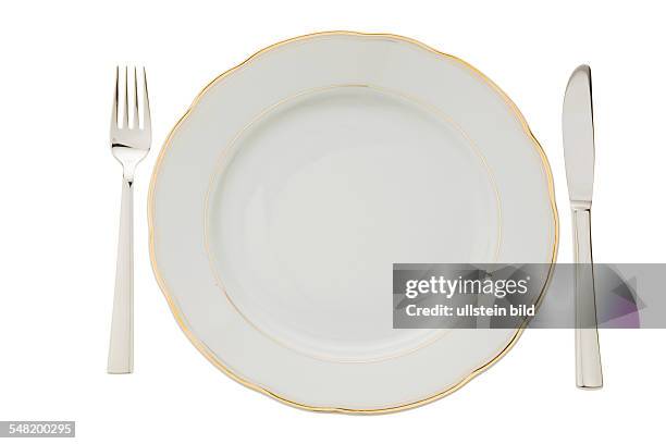 Plate, knife and fork