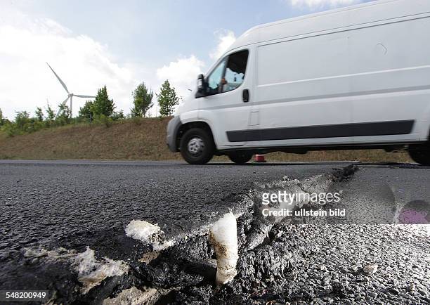 Germany Saxony-Anhalt - destruction of the motorway A14 because of extreme heat