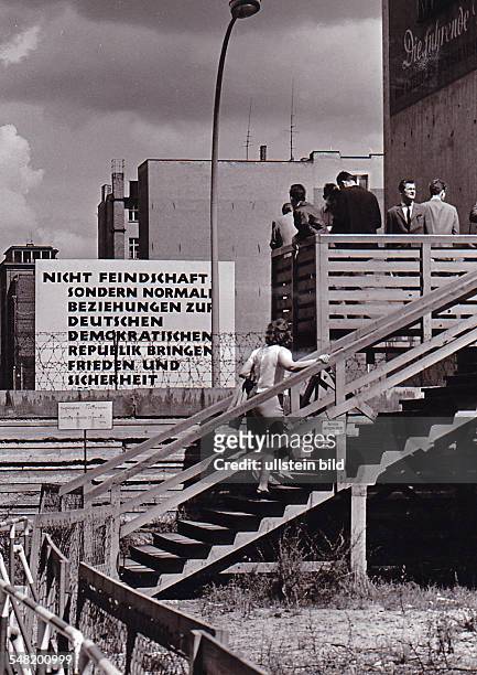 Germany Berlin Kreuzberg - Berlin Wall at Checkpoint Charlie, observation deck on West berlin area