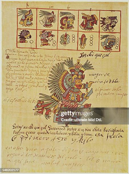 Prehispanic america, high culture regions, mexico, mesoamerica: art objects, religion: Codex Telleriano-Remensis pictorial manuscript of eraly...