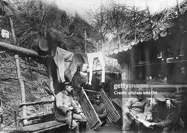 Theatre of war , western front 1915, Alsace:Vosges mountains: Trench - dugouts of a german artillery unit - not even 100m distance to enemy lines....