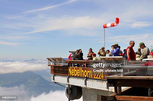 Germany Bavaria Nebelhorn - Viewing platform of the summit station of the Nebelhorn in the Allgaeu Alps