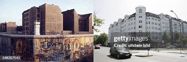 Germany Berlin Wedding - left: Berlin Wall between Wedding and Mitte district at Chauseestrasse / Boyenstrasse - 1984 right: Chauseestrasse /...