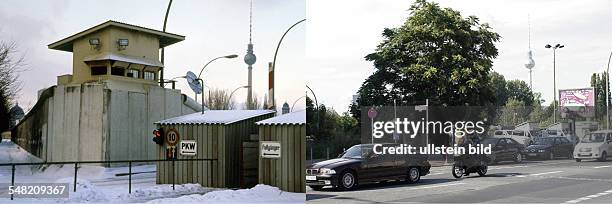 Germany Berlin Kreuzberg - left: border crossing to East Berlin, GDR at Prinzenstrasse / Heinrich-Heine-Strasse - 1984; right: border crossing to...