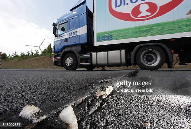 Germany Saxony-Anhalt - destruction of the motorway A14 because of extreme heat