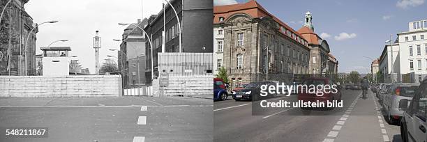 Germany Berlin Wedding - left: Berlin wall; border crossing Invalidenstrasse - 1982; right: place of the former border crossing to East Berlin at...