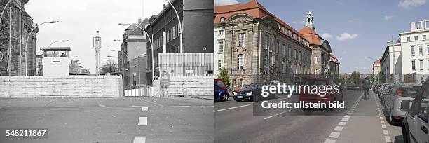 Germany Berlin Wedding - left: Berlin wall; border crossing Invalidenstrasse - 1982; right: place of the former border crossing to East Berlin at...