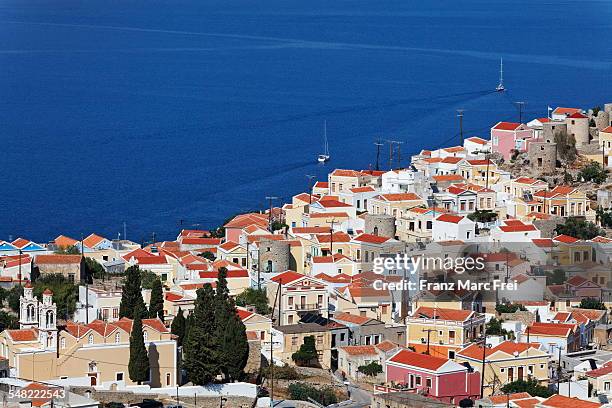 horio, symi town - symi stock pictures, royalty-free photos & images