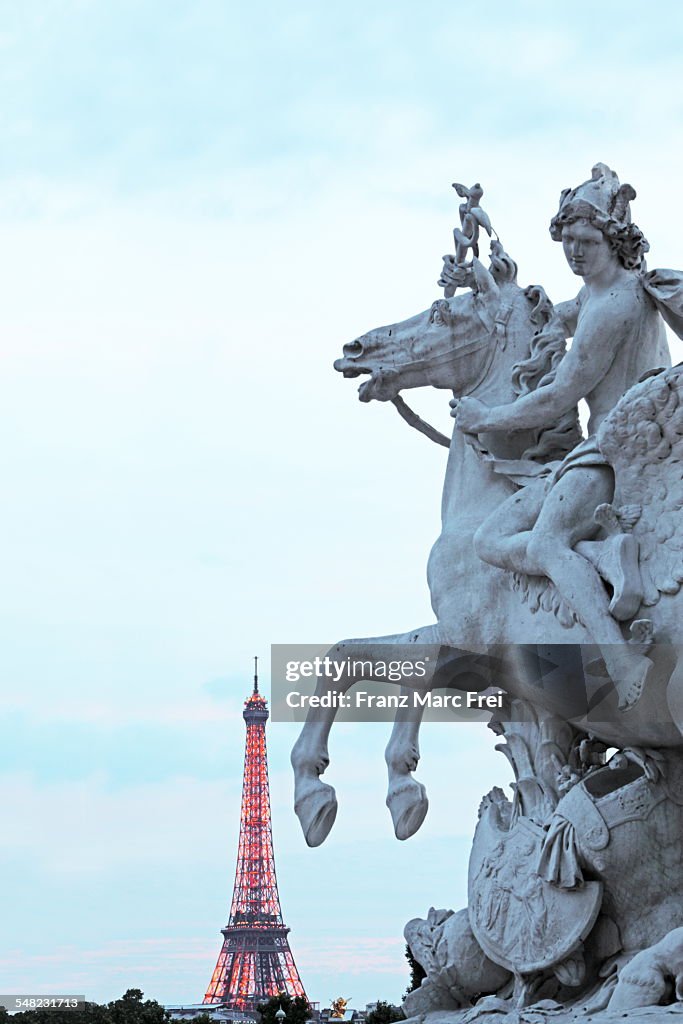 Statue in the Tuileries and Tour Eiffel