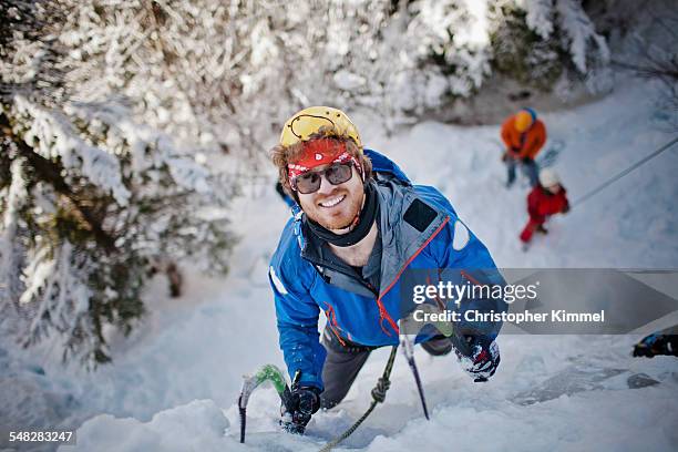 ice climbing - eisklettern stock-fotos und bilder