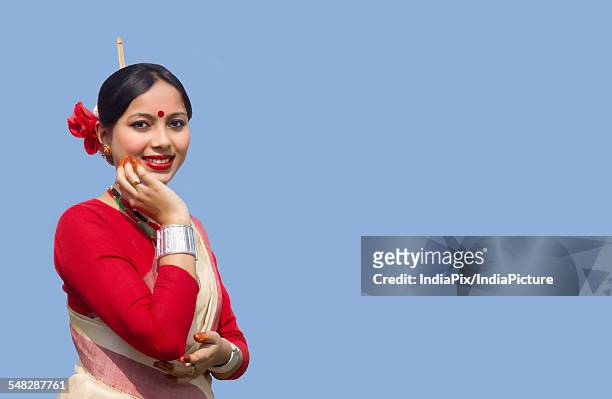 portrait of a bihu dancer - bihu stock pictures, royalty-free photos & images