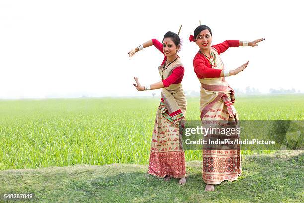 portrait of bihu women dancers - bihu stock pictures, royalty-free photos & images