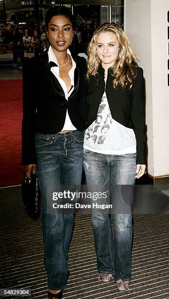 Actresses Sophie Okonedo and Alicia Silverstone arrive at the UK Premiere of the film 'Pride and Prejudice' at the Odeon Leicester Square on...