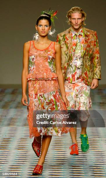 Model walks the runway at the Francis Montesinos Spring / Summer 2006 Fashion show during 42nd Madrid Cibeles Fashion Week at Parque Ferial Juan...