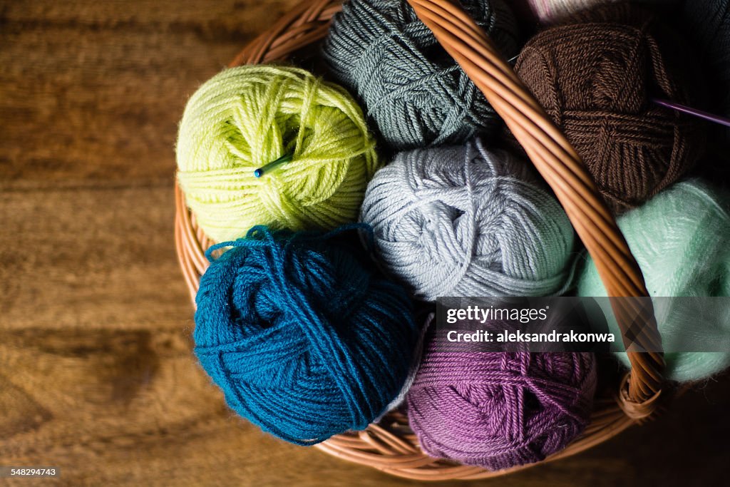 Basket Full Of Multicolored Wool Yarn High-Res Stock Photo - Getty Images