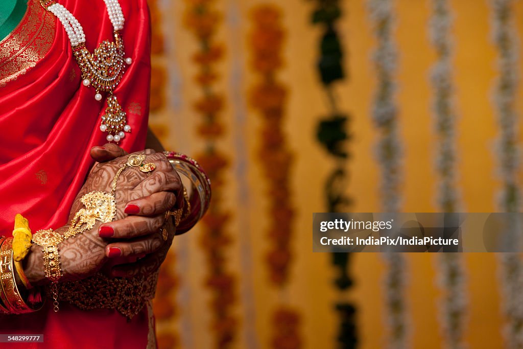 Mid section of Indian woman in sari