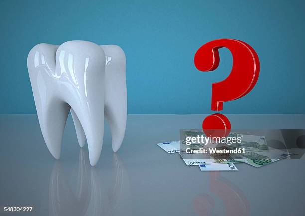 tooth and question mark on euro notes - one hundred euro banknote stock illustrations