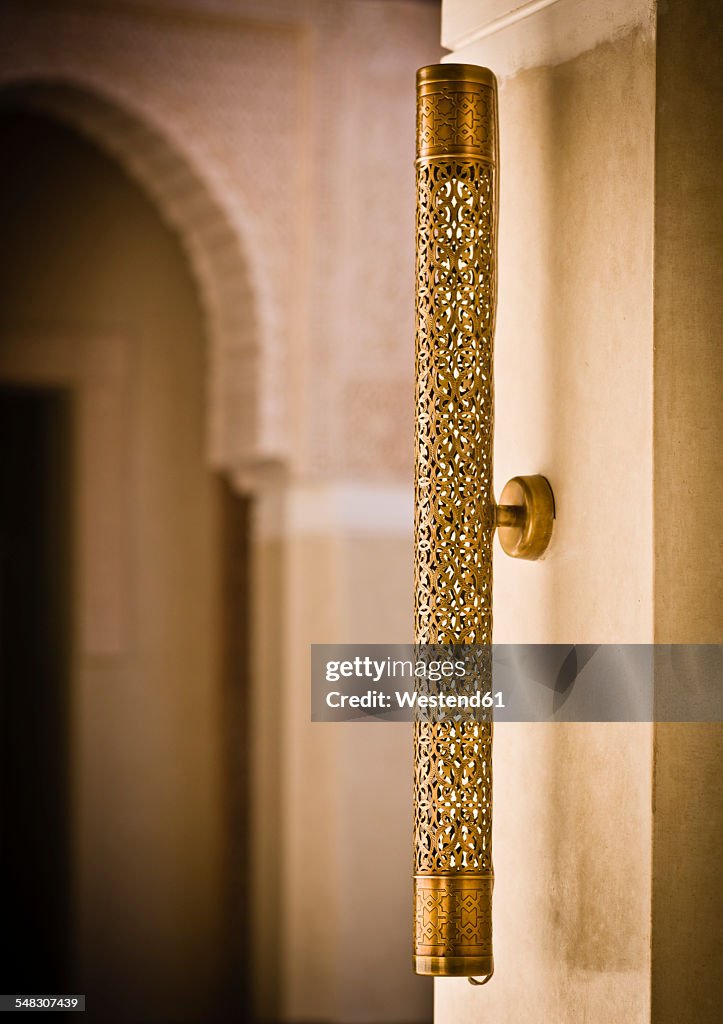 Morocco, Fes, Hotel Riad Fes, wall lamp