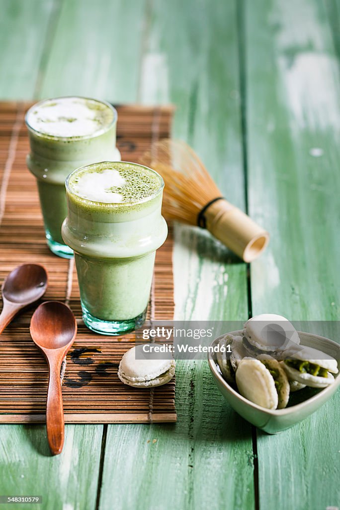 Matcha cappuccino, Macarons filled with matcha creme