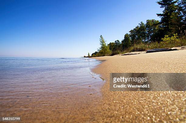 usa, michigan, sandy beach at lake huron - ヒューロン湖 ストックフォトと画像