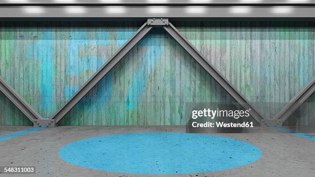 painted concrete wall and steel girders, 3d rendering - building symmetry stock illustrations