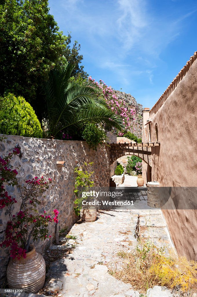 Greece, Monemvasia, alley in old town