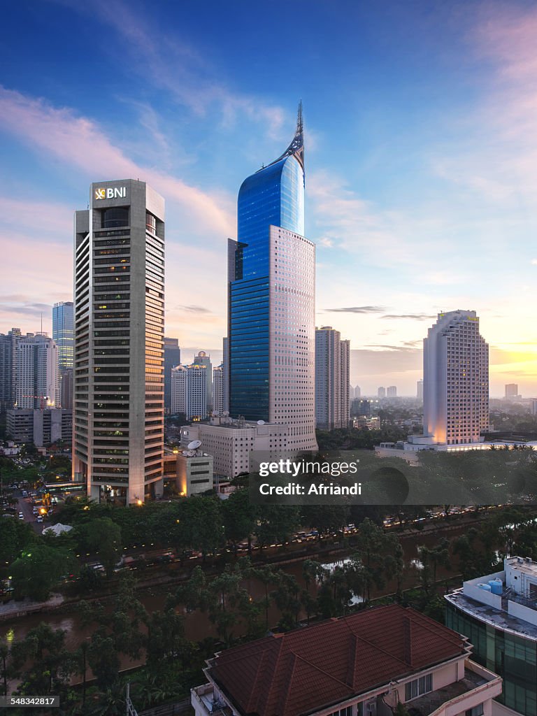 Jakarta business district with iconic BNI building