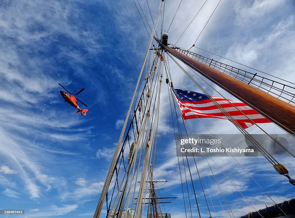 Coast Guard Helicopter and Tall Ship