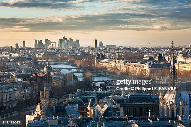 paris skyline view from notre-dame - place charles de gaulle stock pictures, royalty-free photos & images