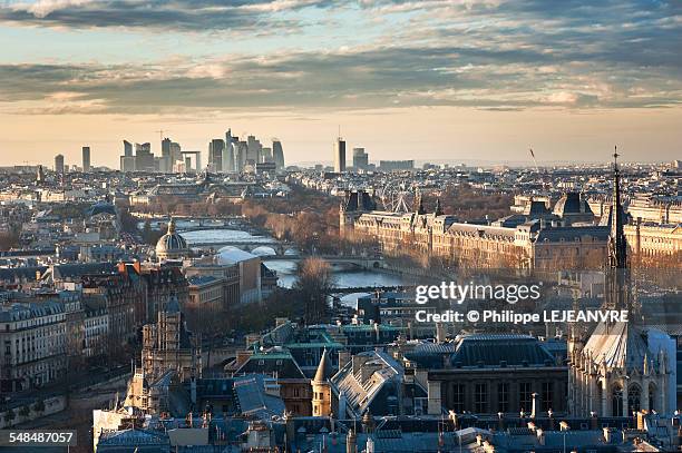 paris skyline view from notre-dame - arc de triomphe overview stock pictures, royalty-free photos & images