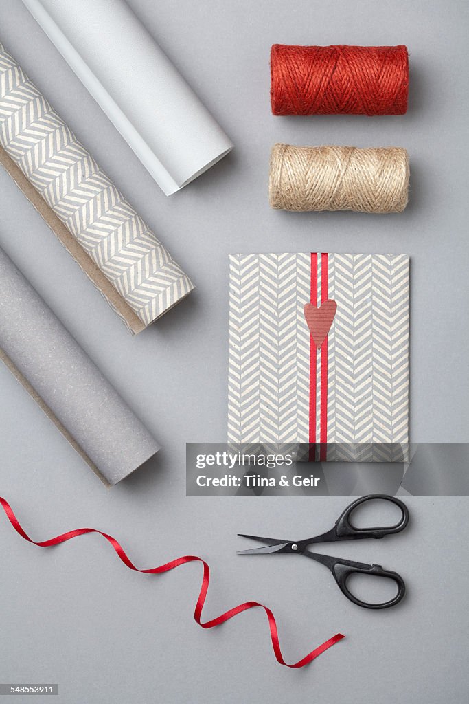 Wrapping Paper Thread Card Scissors Ribbon High-Res Stock Photo - Getty  Images