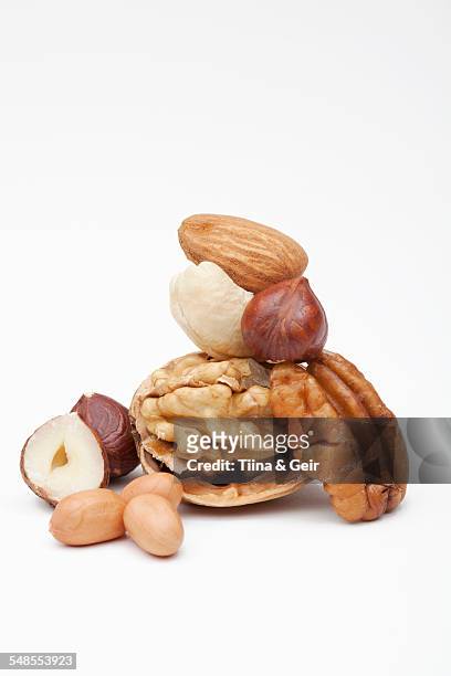 assortment of nuts - almond meal stockfoto's en -beelden