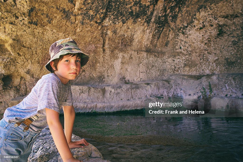 Portrait of boy at Ancient Greek Theatre, Syracuse, Sicily, Italy