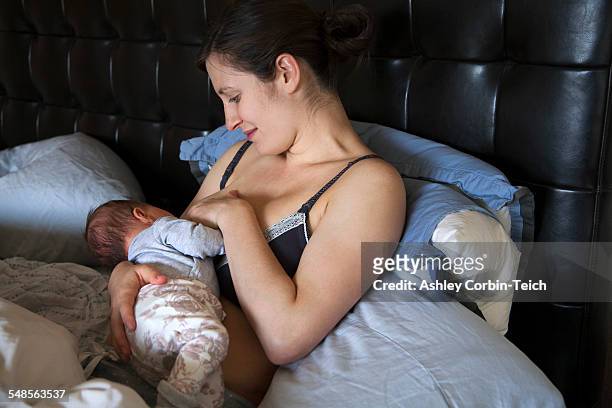 mother breastfeeding baby daughter - girls in bras photos fotografías e imágenes de stock