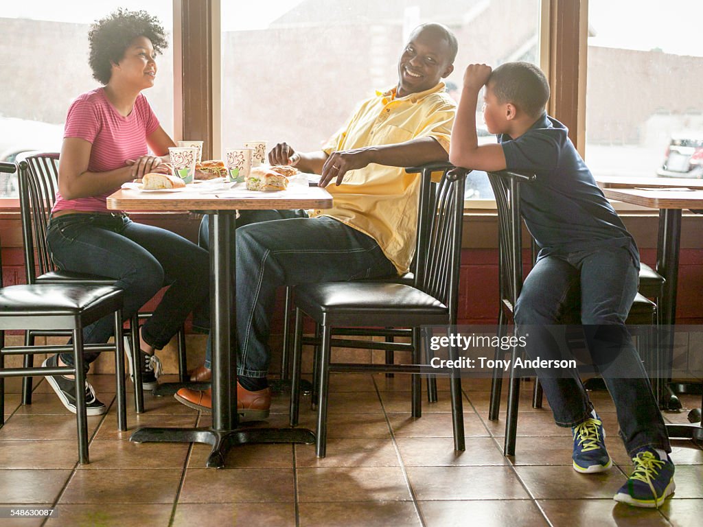 Family dining at fast food restaurant