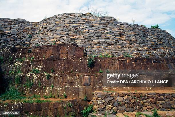 Wall of a yacata pyramid, Tzintzuntzan, Michoacan, Mexico. Taraschi civilisation, 14th-16th century.
