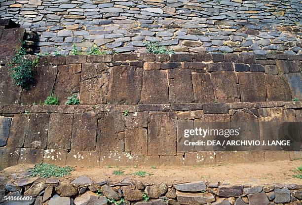 Wall of a yacata pyramid, Tzintzuntzan, Michoacan, Mexico. Taraschi civilisation, 14th-16th century.