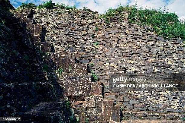 Wall of a yacata pyramid, Tzintzuntzan, Michoacan, Mexico. Taraschi civilisation, 14th-16th century.