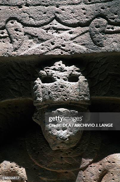 Altar 4 with a priest emerging from the mouth of a jaguar, Villahermosa, Tabasco, Mexico. Olmec civilisation, 11th-5th century BC. Detail....