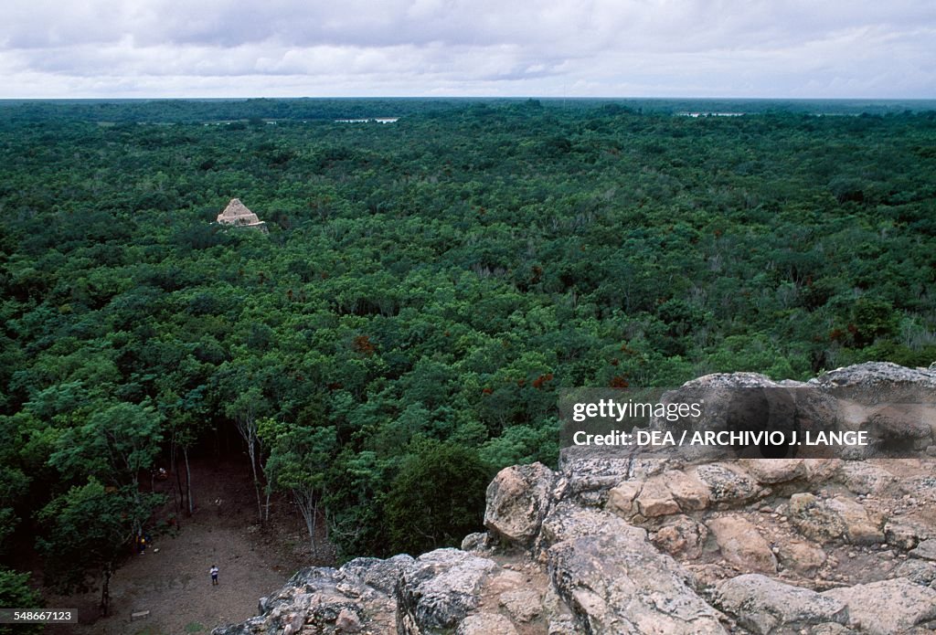 Xaibe pyramid surrounded by tropical forest...
