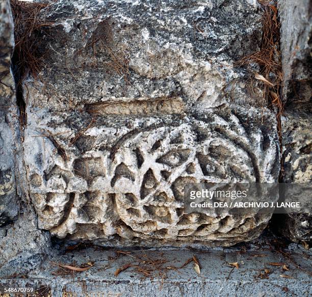 Star of David, detail of the architectural friezes on the main facade of the synagogue, 4th-5th century AD, Capernaum, Galilee, Israel.