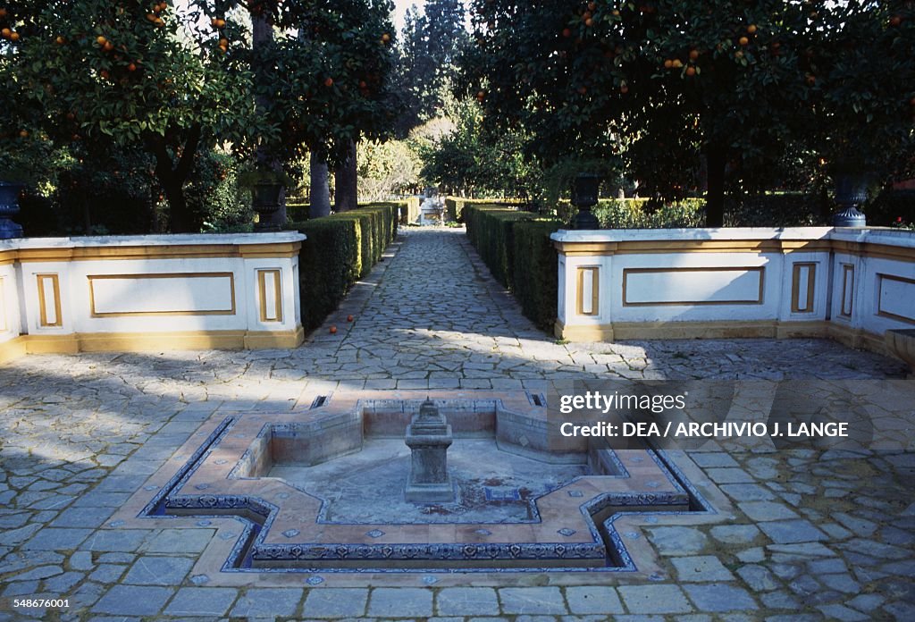 Fountain in gardens of Alcazar of Seville