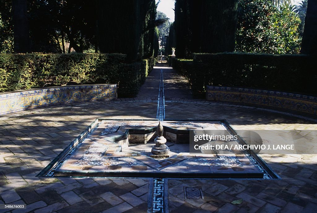 Fountain in gardens of Alcazar of Seville