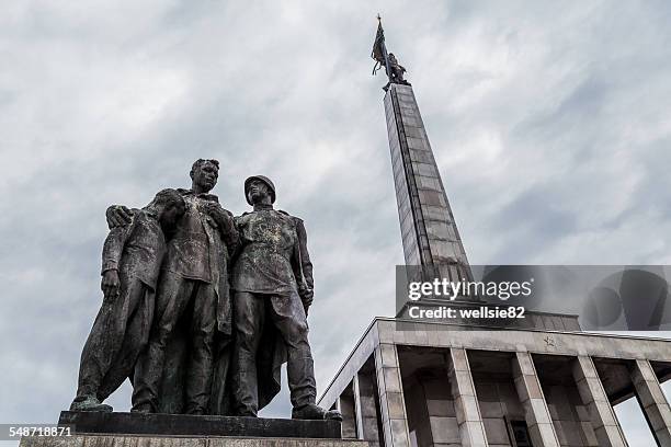 statue in front of the main tower at slavin memori - slovakia monuments stock pictures, royalty-free photos & images