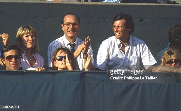 Jacques Chirac and his daughter Claude Chirac at the Roland Garros tennis tournament, Paris, June 1985.
