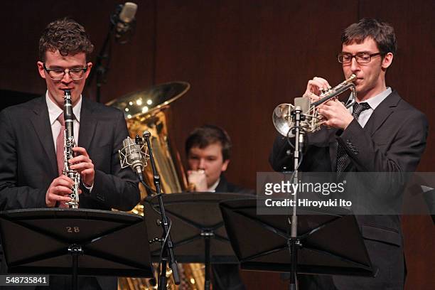 Juilliard Jazz Ensembles performing the music of Jelly Roll Morton and King Oliver at Paul Hall on Monday night, April 13, 2015.This image:From left,...