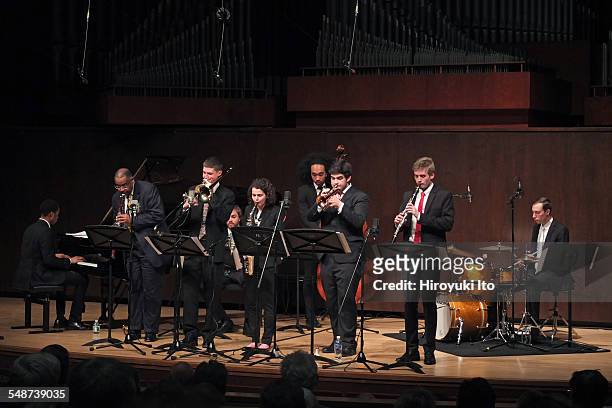 Juilliard Jazz Ensembles performing the music of Jelly Roll Morton and King Oliver at Paul Hall on Monday night, April 13, 2015.This image:From left,...