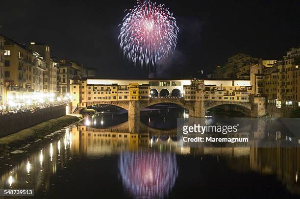 san giovanni fireworks above ponte vecchio - italian carnival stock pictures, royalty-free photos & images